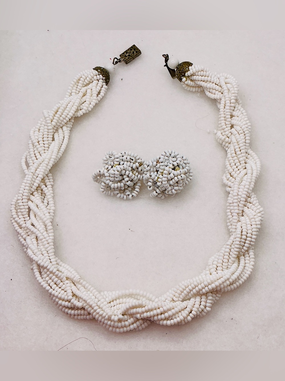 Vintage Multi-Strand White Milk Glass Necklace
